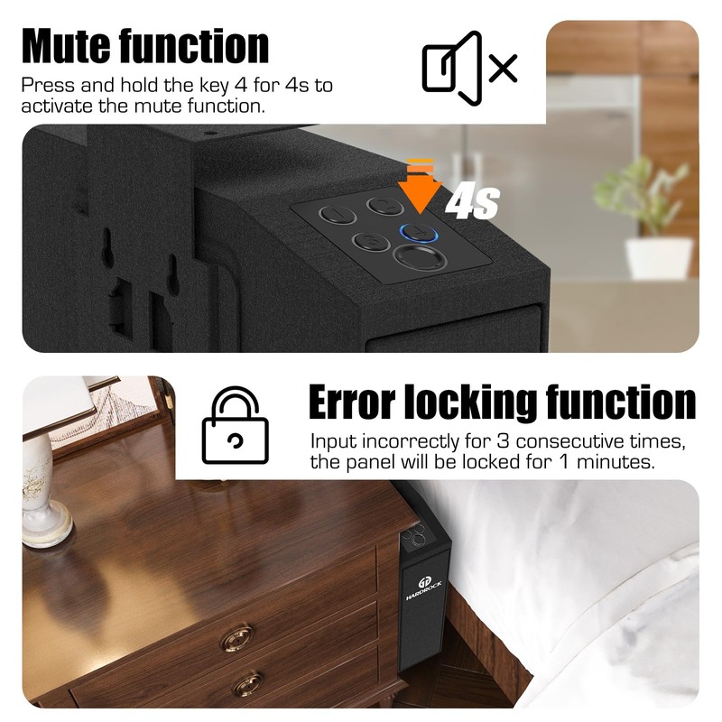 HARDROCK Biometric Slider Gun Safe for Handgun,Hidden Fingerprint Gun Safe