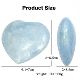 mookaitedecor 61-70mm Celestite Crystal Love Heart Stone Blue Crystal for Love Reiki Healing Crystal Heart Ornament for Home, Love Stones and Crystals Heart Gift for Mum Women Friend Valentine's Gift