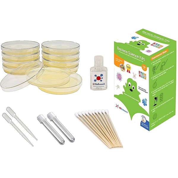 EZ BioResearch Bacteria Science Kit (I) (Gift Pack): Pre-Poured LB Agar Plates and Cotton Swabs, E-Book for Science Fair Project with Award Winning Experiments (I Gift Pack)