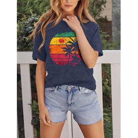 GEMLON Women Summer Short Sleeve Tops Hawaiian Beach Tropical Vacation T Shirts Tee for Women