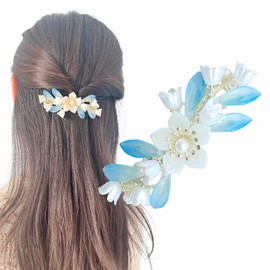 Ypkia Haarspange Blume mit perlen Automatische Haarspangen Damen Elegante haarclips für Frauen Mädchen (blau)