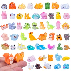 Teenzee 52 Pcs Mini Resin Animals 52 Styles Variety Tiny Animals Figures Miniature Little Small Animal Figurines Bulk for Micro Fairy Garden Landscape Accessories Hide Crafts Decor Aquarium