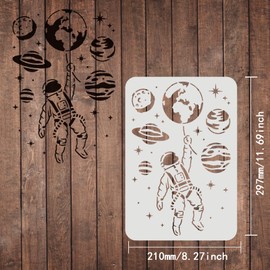 FINGERINSPIRE Astronaut Stencils 11.7x8.3 inch Plastic Outer Space Theme Drawing Painting Stencils Planet Earth Star Pattern Wall Stencils Reusable Stencils for Painting on Wood, Floor, Wall and Tile