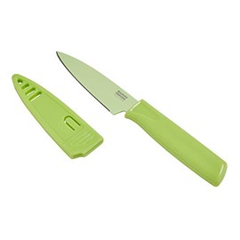 Kuhn Rikon Colori Non-Stick Straight Paring Knife with Safety Sheath, 4 inch/10.16 cm Blade, Pistachio