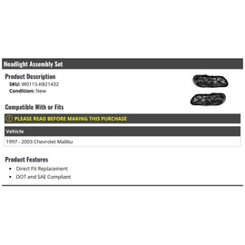 Headlight Assembly Set of 2 - Compatible with 1997-2003 Chevy Malibu