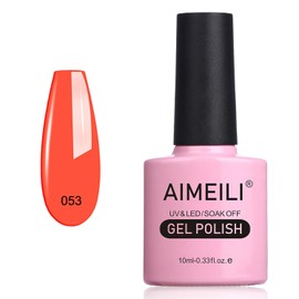 AIMEILI Soak Off U V LED Hema Free Gel Nail Polish, Cruelty Free, Vegan, Neon Orange Zest (053) 10ml