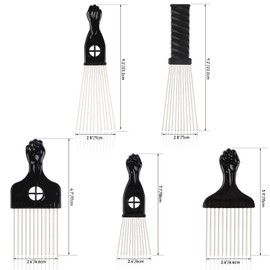 Folansy 5 Pcs Afro Comb Metal African American Pick Comb Hairdressing Styling Tool Hair Pick for Hair Styling black