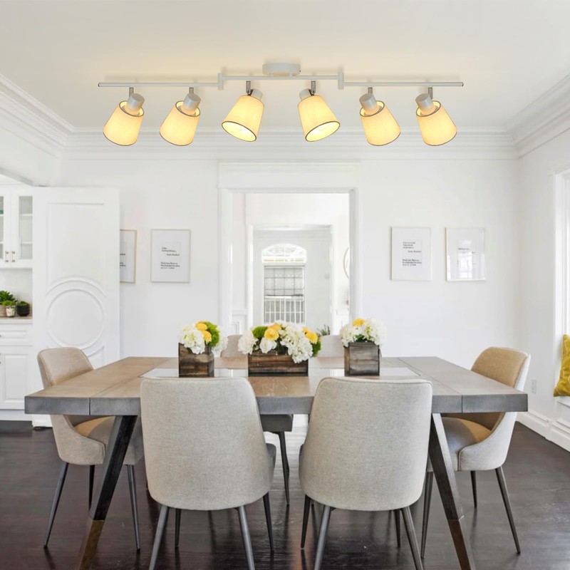 LTBLIGHT 6-Light Track Lighting Fixture, Adjustable White Ceiling Spots with