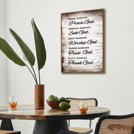 PHAMTE Christian Quotes Happy Moments Praise God Wall Art Framed, Bible Verse Scripture Wall Art Decor, Vintage Positive Print Framed Canvas Painting for Christian Prayer Room Church Decor 16x24in