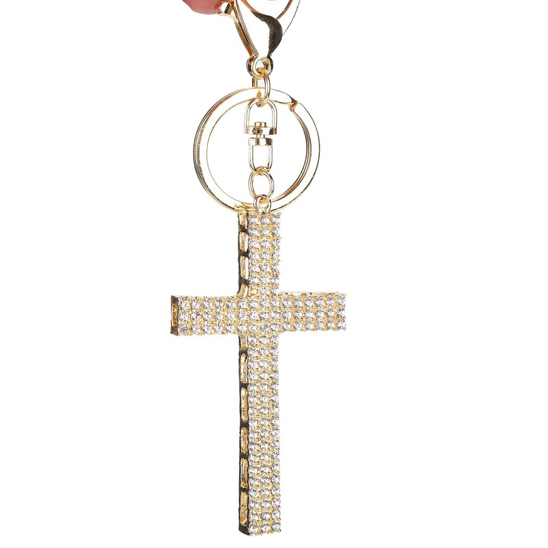 Women Keychain Cute Bling Crystal Rhinestone Cross Shaped Keychain Alloy