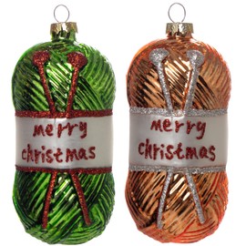 2pcs Blown Glass Knitting Yarn Ornaments for Christmas Tree