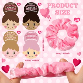 Daifunli 20 Pcs Valentine's Day Hair Scrunchies Set Pink Hair Scrunchies Velvet Elastics with 20 Pcs Valentines Day Cards Valentine Gift Exchange Scrunchy Hairbands Hair Accessories for Party Supplies