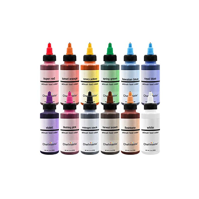 Chefmaster Air Brush Color Variety Pack, Twelve 2 oz. bottles