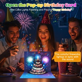 3D Pop Up Firework Birthday Cards, Musical & LED Lights Birthday Cards, Music Happy Birthday Card Postcards Greeting Cards Birthday Gifts Decorations for Women, Man, Mom, Wife, Husband, Boy, Girl