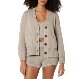 The Drop Women's Brigitte Cotton Blend Chunky Cardigan, Heather Mushroom, M