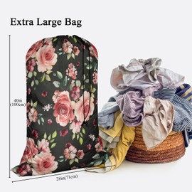 Swono Flower Laundry Bag Large Heavy Duty Laundry Backpack with Adjustable Drawstring Closure Watercolor Spring Flowers Roses And Leaves Pattern Heavy Duty Travel Laundry Bag, Large Laundry Hamper