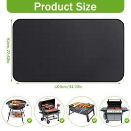 TranRantic Grillmatte für Gasgrill Bodenschutz, 60x105cm Faltbare Grillunterlage Bodenschutzmatte, Outdoor Feuerfeste Unterlage für BBQ Grills, Wiederverwendbar Grillunterlage für Boden Rasen