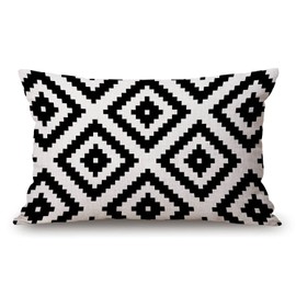 Black and White Waist Lumbar Cotton Linen Throw Pillow case Cushion Cover for Sofa Home Decorative Oblong 12x20 Inches