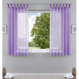 61000CN Set of 2 Transparent Curtains for Living Room Voile Tab-Top Curtain with Lead Band Closure