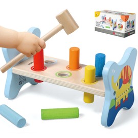 Dorjee - D1.100-1 - Hammer Bench with Wooden Nail - Wooden Coordination Toy for Children from 12 Months