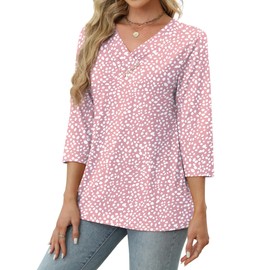SAMPEEL Womens Tops Dressy Casual V Neck 3/4 Sleeve Spring Clothes Teacher Tops for Women Pink Leopard L