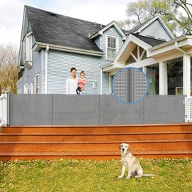 Reinforced 200 Inch Extra Long Retractable Baby Gates for Large Openings, Upgrade Extra Long Pet Gate to Prevent Bottom Crawling Through, 16 Ft Mesh Baby Gate Extra Wide Dog Gates for The House, Gray