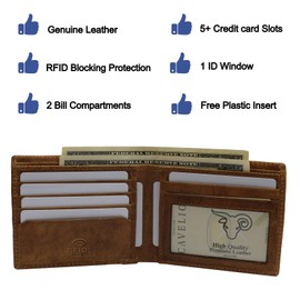Wallet for Men’s - Genuine Leather Slim Bifold RFID Blocking Packed in Stylish Gift Box USA Series (Tan)
