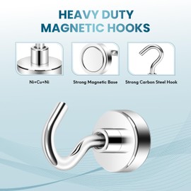 Neosmuk Neosmuk Magnetic Hooks, Cruise Ship Essentials, 32lb+ Heavy Duty Magnetic Hooks for Cruise Cabins, Refrigerator, Grill, Hanging, and Travel | Extra Strong Must-Haves Magnet Hook,Silver Pack of 20