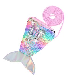 Atsabdas Mermaid Tail Coin Purse for Little Girls Sequin Crossbody Glitter Reversible Wallets Bag Kids Mermaid Birthday Party Favors(Rainbow Color)