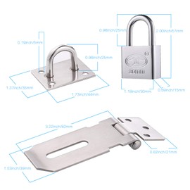 Door Hasp and Staple with Padlock, 90-Degree Door Lock with Keys and Screws, Stainless Steel Garden Gate Lock, Bedroom Door Lock Extra Security, Shed Lock, Gate Lock for Wooden Gate Storage Box