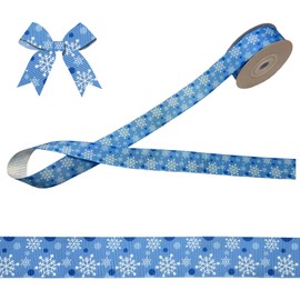 7/8 Inch 10 Yards Christmas Grosgrain Ribbon for Gift Wrapping, Blue Xmas Snowflake Craft Ribbons for Christmas Wreath Bow Decorations