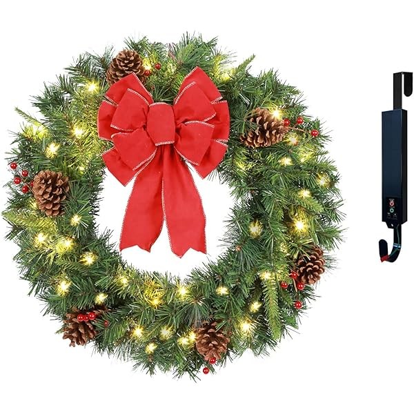 Solar Christmas Wreath Pre-Lit Solar 50 Led Artificial Wreath Outdoor