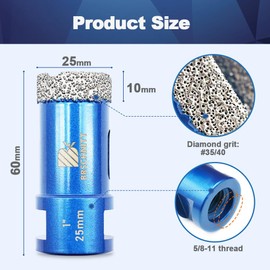 1 Inch Diamond Core Drill Bit for Porcelain Tile Ceramic Marble Granite Drilling,BRSCHNITT 1pc Vacuum Brazed Diamond Hole Saw with 5/8-11 Thread (25mm)&Adapter