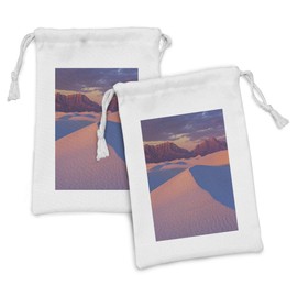 Lunarable New Mexico Fabric Pouch Set of 2, Adventurous Scene of White Sands Park, Small Drawstring Bag for Toiletries Masks and Favors, 9" x 6", Burnt Sienna Mauve