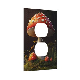 Vintage Boho Hippie Mushroom 1 Gang Duplex Colorful Botanical Wall Plate Retro Forest Light Switch Cover Decorative Botanical Receptacle Faceplate Electrical Outlet Cover For Kitchen Home Decor