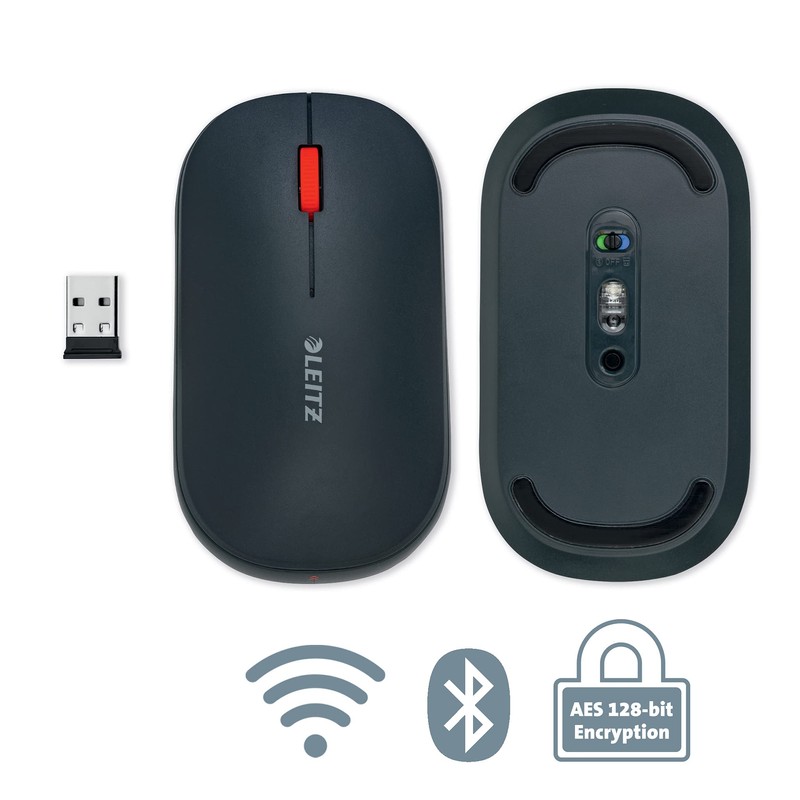 Leitz SureTrack Kabellose Bluetooth-Maus, Beidhändige Maus für Laptop/Computer, Bluetooth oder