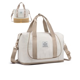 LOVEVOOK Ryanair Hand Luggage, Expandable Hand Luggage Bag for Airplane, Foldable Small Travel Bag, Cabin Travel Bag, Weekender Carry On Luggage for Men and Women, Beige+Khaki, Modern