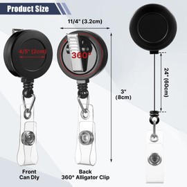 Fulmoon 100 Pcs Translucent Retractable Badge Reels Round ID Badge Holders Nursing Name Reels with Swivel Alligator Clip and Vinyl Card Strap for Nurses Volunteer Students Teachers (Black)