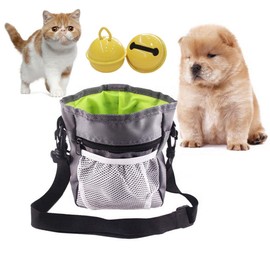 LENGXINGWYA Dog Treat Bag, Dog Treat Pouch, Waterproof Dog Treat Pouch Bag with Multiple Pockets Dog Walking Bag with Adjustable Belt and Shoulder Strap Treat Bag for Dog Training with 2pcs bells