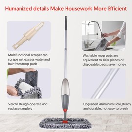 Microfibre Spray Floor Mops for Floor Cleaning, Domi-patrol Cleaning Mops for Hardwood Laminate Tiles Floors, Dry Wet Mop Dust Mops with 3 Mop Heads Replacement Pads & 635 ML Bottle