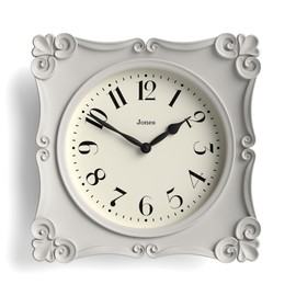 Jones Clocks® Rialto wall clock | Ornate vintage style square clock | 25cm | Overcoat grey | Ideal for the living room or bedroom