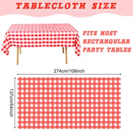 Saier tbo 8Pcs Red Gingham Tablecloth, 137 * 274cm Plaid Party Table Cover Oil-proof Wipe Clean Rectangular Plastic Tablecloths for Parties BBQ Picnic Birthday Wedding Holiday Outdoor Supplies