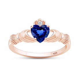 Heart Cut Simulated Birthstone & Cubic Zirconia Claddagh Ring In 14k Gold Over Sterling Silver Jewelry, Ring Size-9, Sterling Silver Rose Gold, Alexandrite