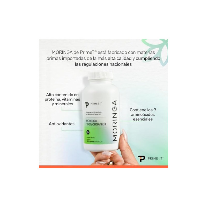 Primetech Nutrition Moringa Orgánica, 100 Cápsulas 500 Mg