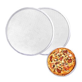 DYUEE 12in Aluminum Pizza Screen Non Stick Pan Round Pizza Mesh Baking Trays, 2 Pack Mesh Screen with Hole Seamless Rim for Baking Home Kitchen Restaurant