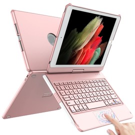 TQQ TQQ Touch for iPad 9th Generation Case with Keyboard (10.2", 2021), Multi-Touch Trackpad, 360 Rotatable Protective Cover for iPad Keyboard 9th/8th/7th Gen with Pencil Holder (Rose Gold)