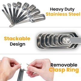 9 Pcs Measuring Spoons Set with Leveler, Metal Teaspoon & Tablespoon Measuring Spoons for Cooking & Baking, Fits in Spice Jars, Kitchen Gadgets for Dry & Liquid Ingredients