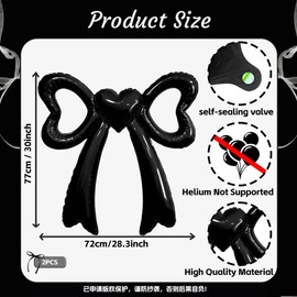 Lidmada 2 Pack Black Bow Birthday Party Decorations Balloons, Bow Themed Decors Foil Balloons for Girls Baby Shower Wedding Bridal Bachelorette Party Supplies