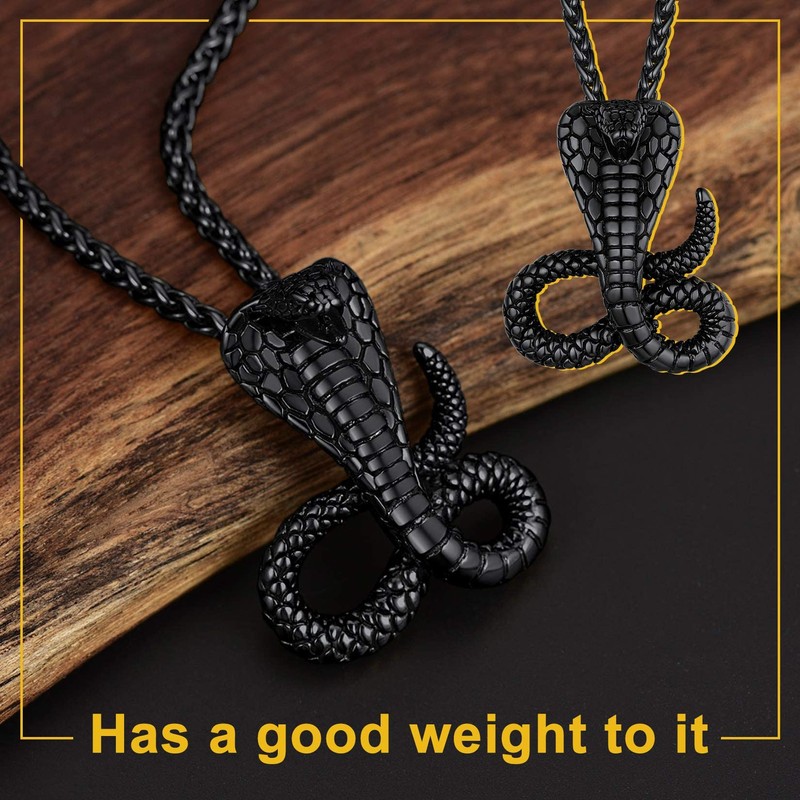 ChainsProMax Snake Pendant Cobra Snake Jewelry Mens Black Gothic Necklace