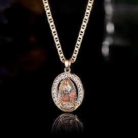 Barzel 18K Gold Plated Three-Tone Crystal Mother Mary Pendant Necklace